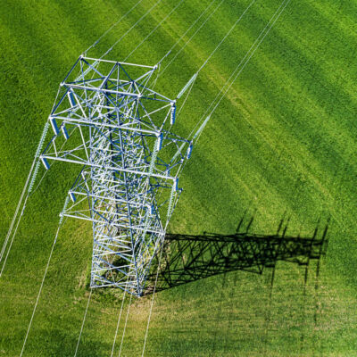 Aerial View of Power Line during pole inspections